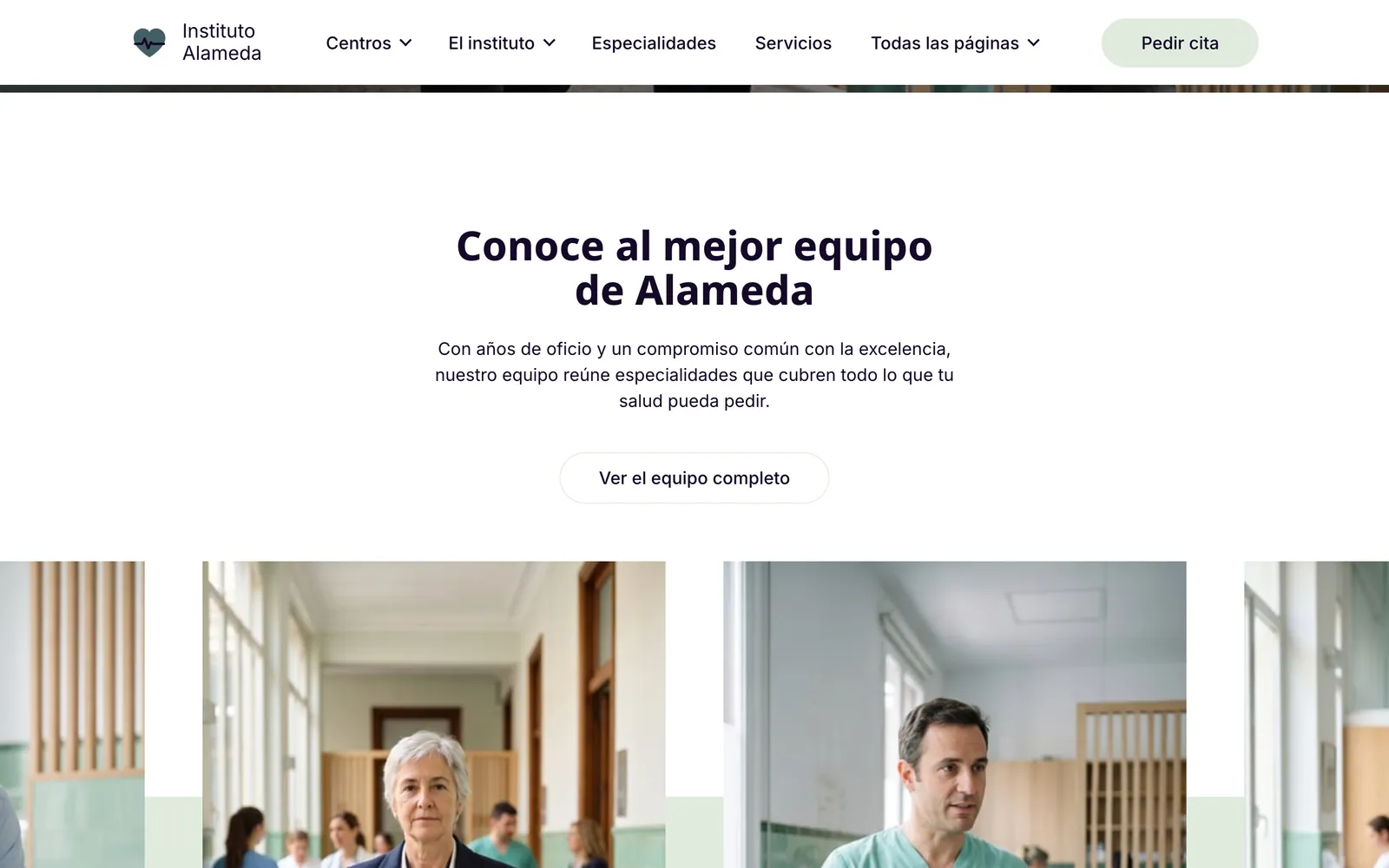 Pantalla 3 de la página de Alameda, instituto de especialidades