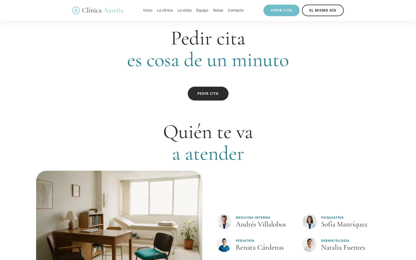 Pantalla 2 de la página de Clínica Aurelia, medicina general y familia