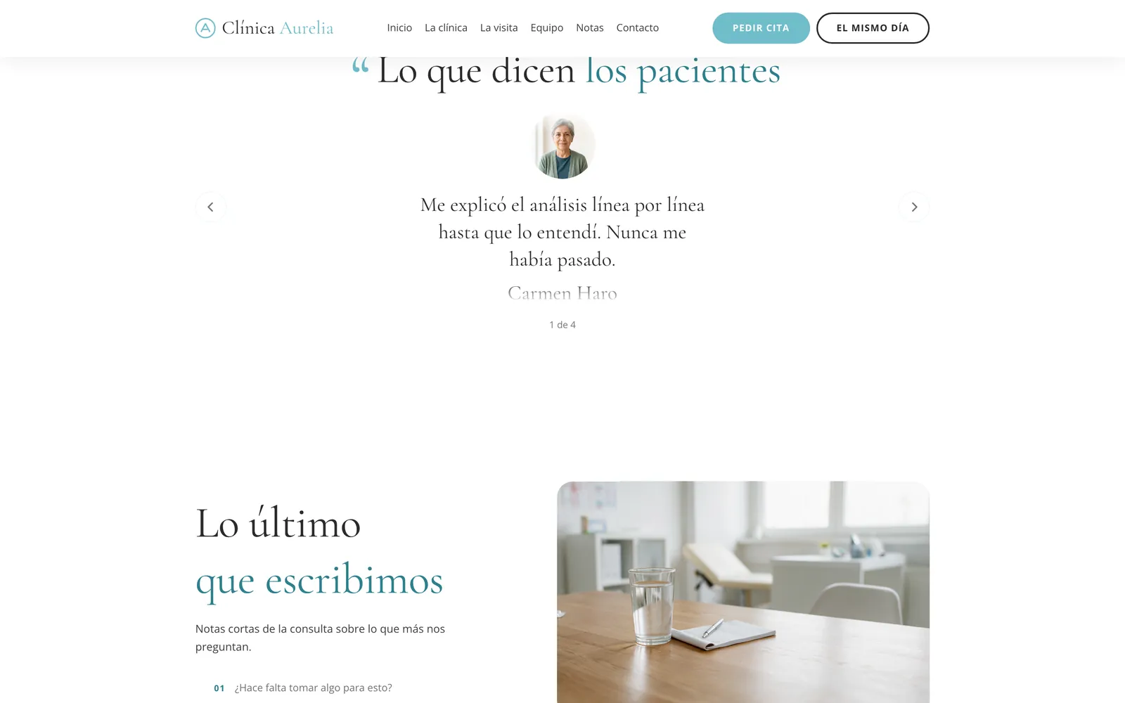 Pantalla 3 de la página de Clínica Aurelia, medicina general y familia
