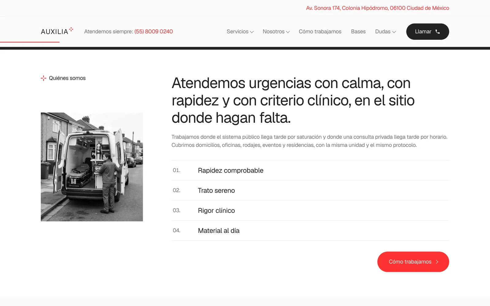 Pantalla 1 de la página de Auxilia, urgencias a domicilio