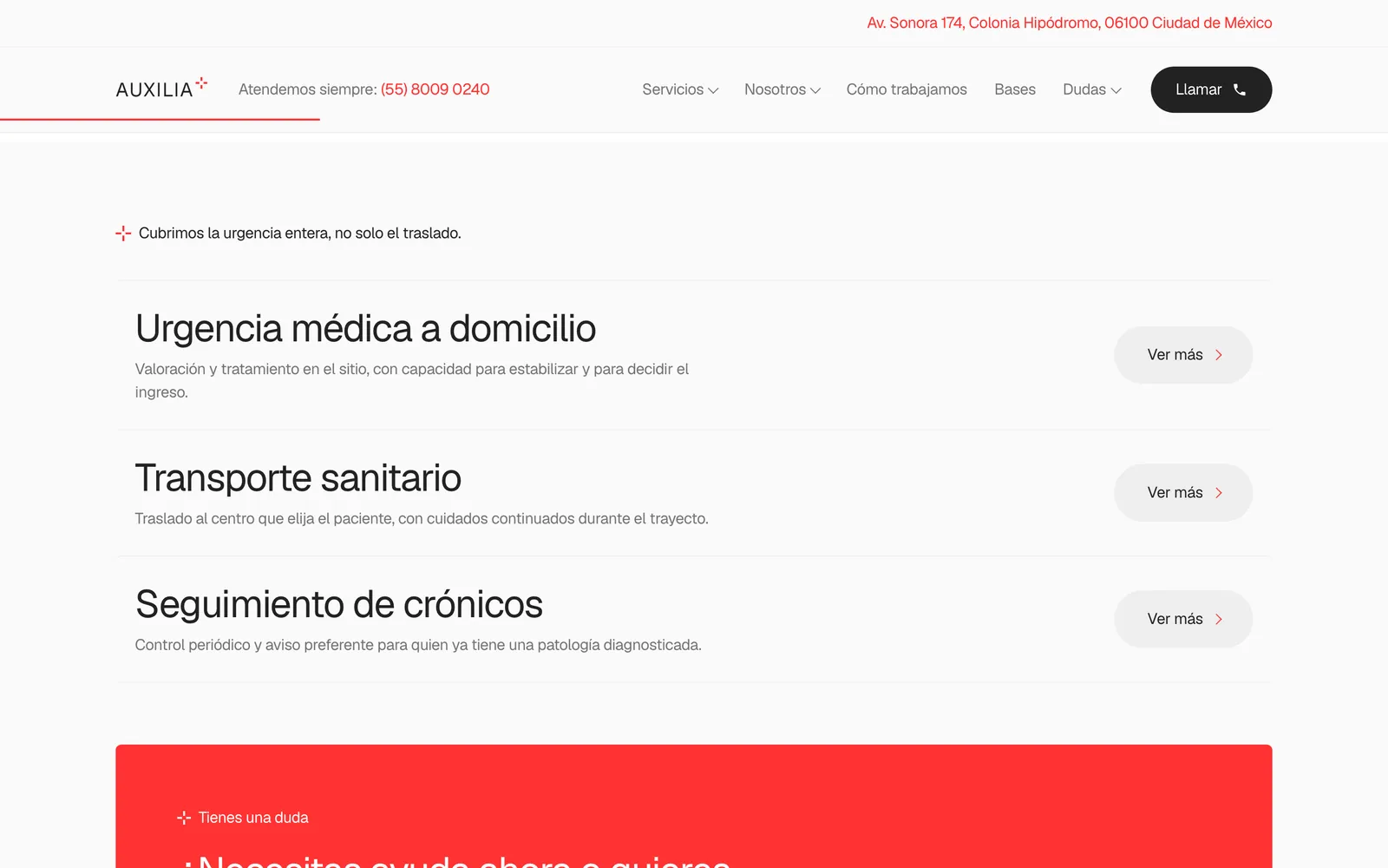 Pantalla 2 de la página de Auxilia, urgencias a domicilio