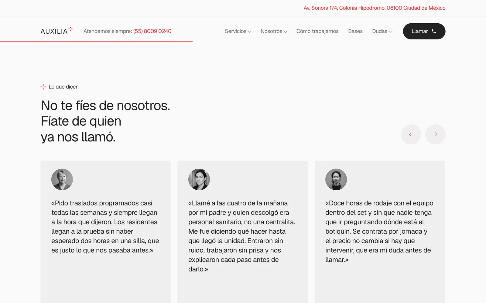 Pantalla 3 de la página de Auxilia, urgencias a domicilio