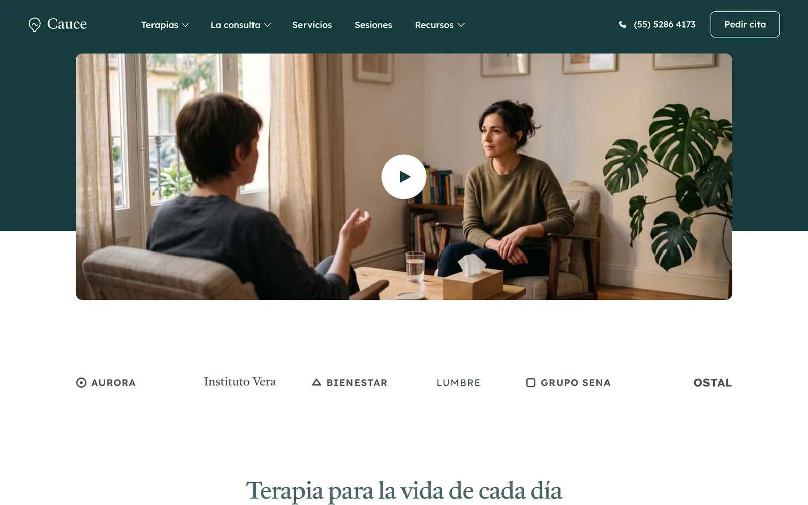 Pantalla 1 de la página de Cauce Psicología, psicología clínica