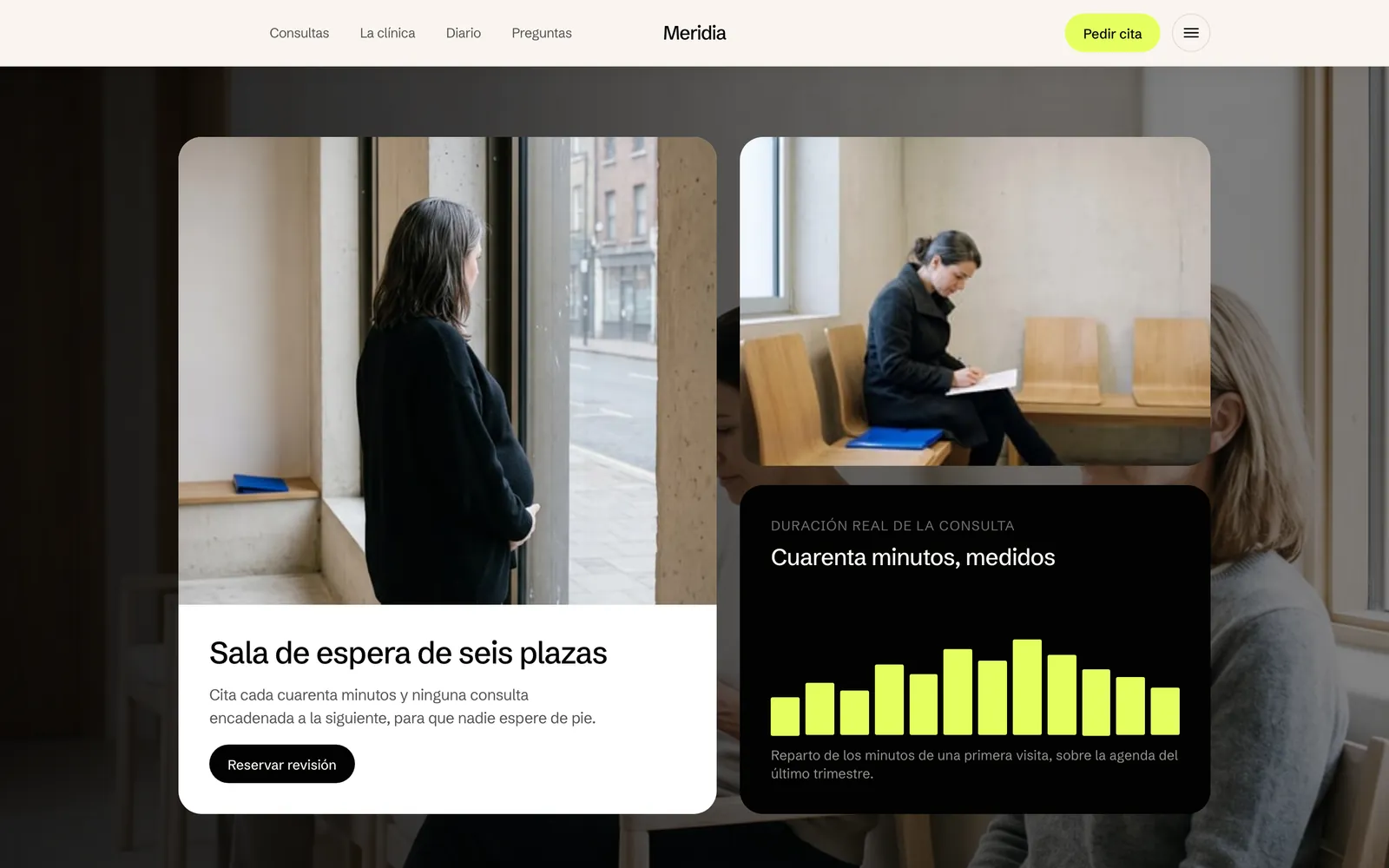 Pantalla 3 de la página de Meridia, salud femenina · valencia