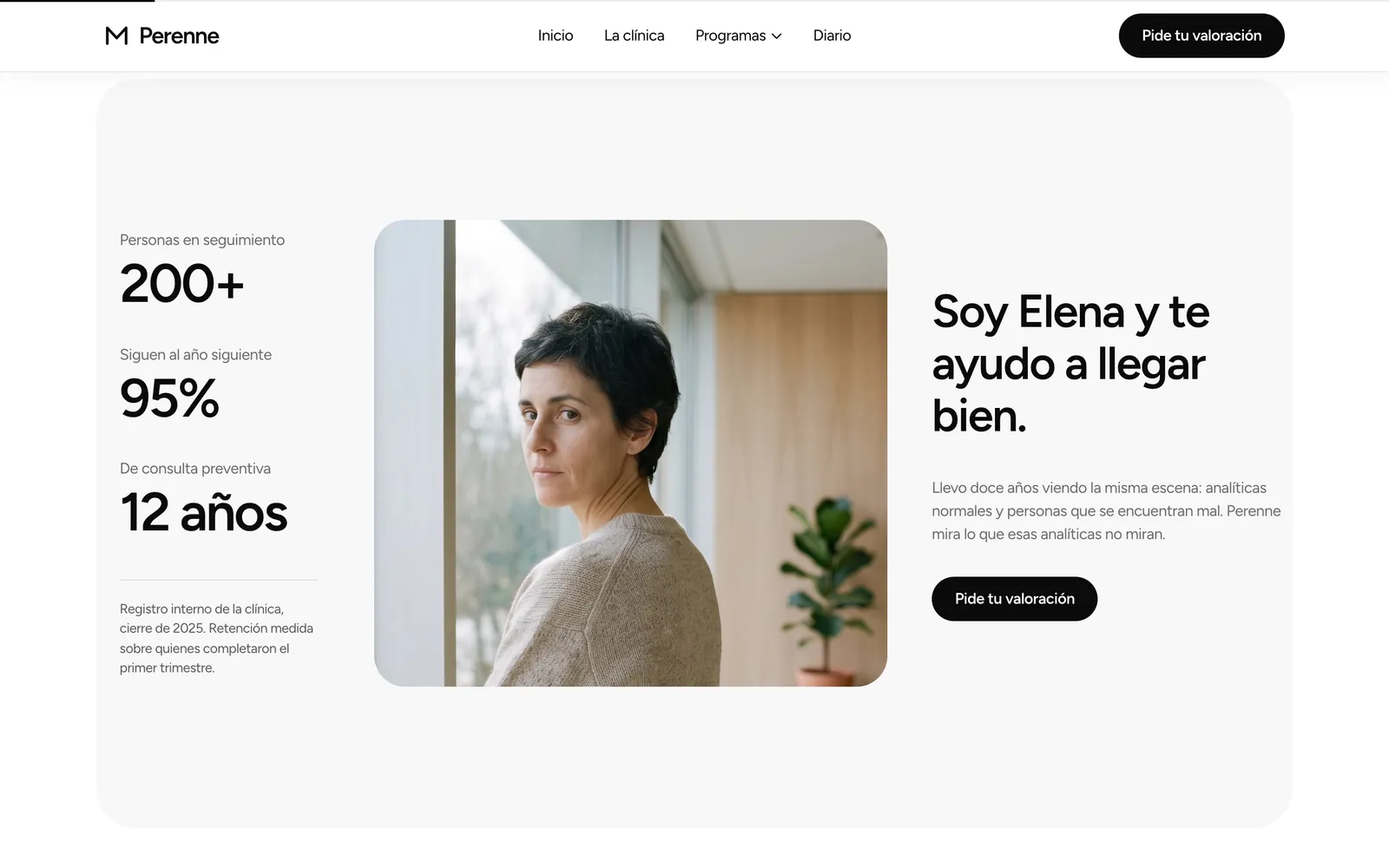 Pantalla 1 de la página de Perenne, medicina preventiva