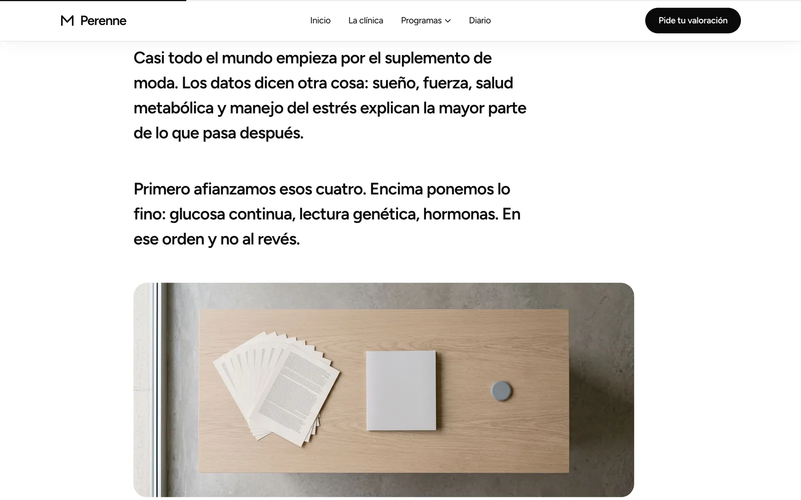 Pantalla 2 de la página de Perenne, medicina preventiva