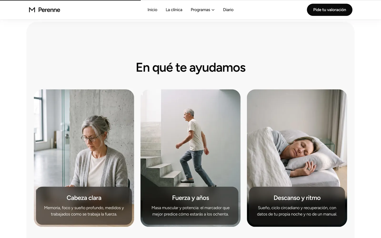 Pantalla 3 de la página de Perenne, medicina preventiva
