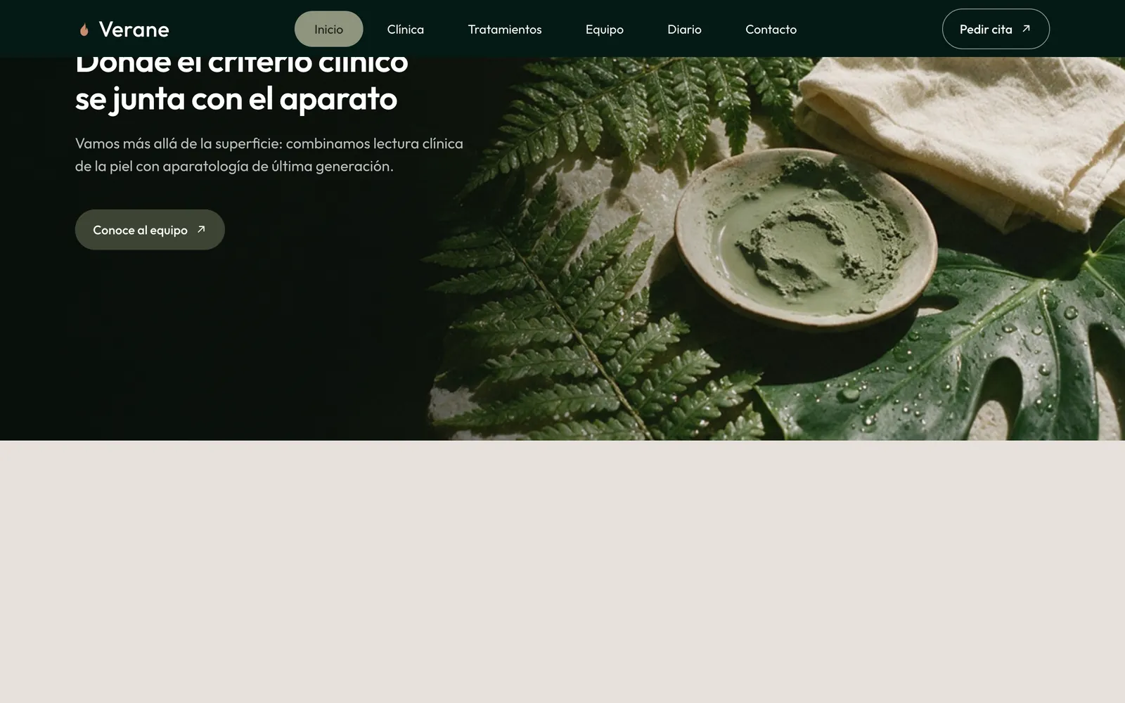 Pantalla 2 de la página de Verane, dermatología y medicina capilar